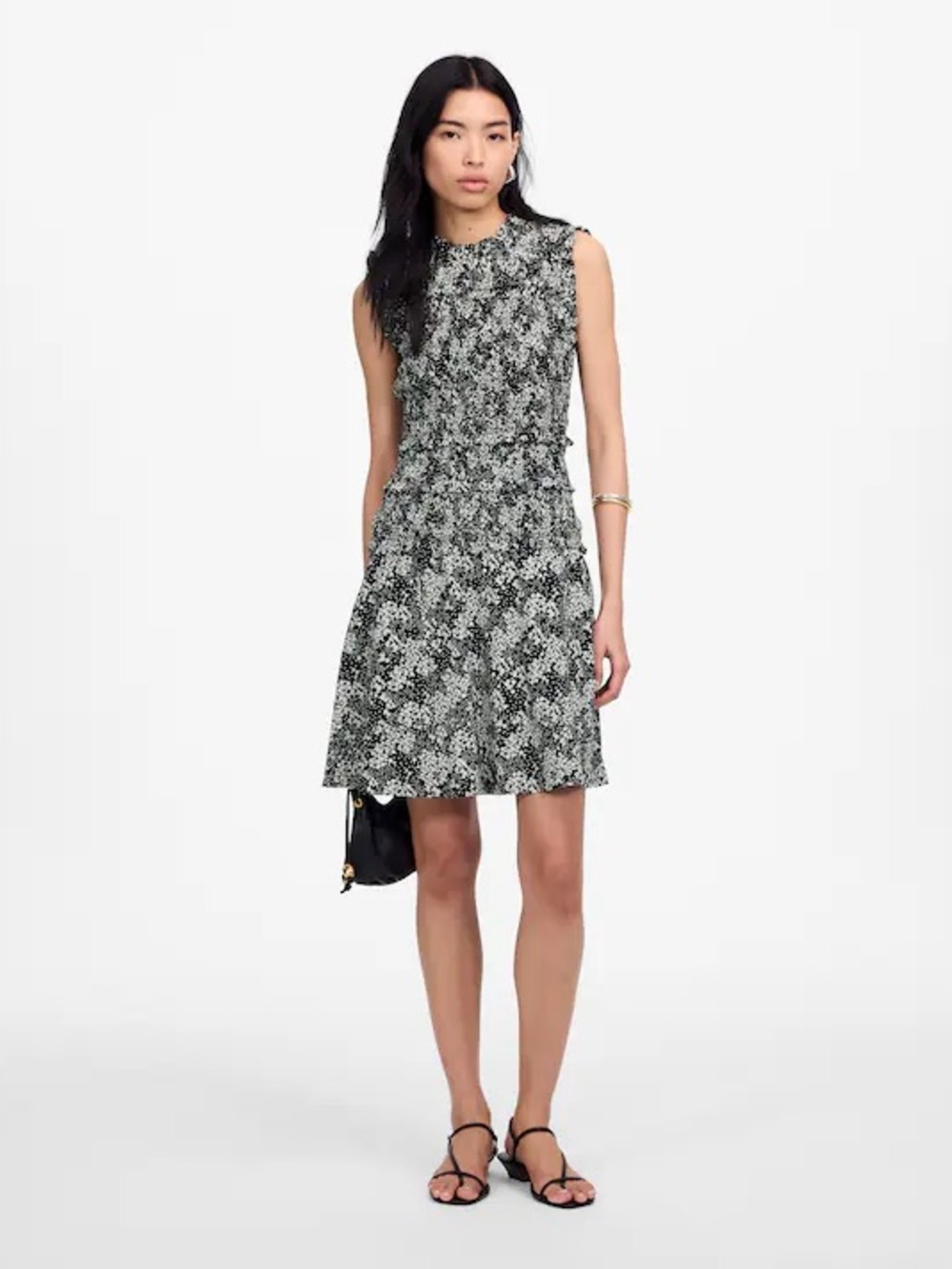 Madewell Black & White Floral Sleeveless Mini Dress